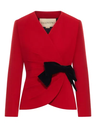 Valentino Bow-detail Virgin Wool Jacket In Red
