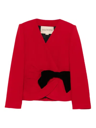 Valentino Bow-detail Wrap Jacket In Red