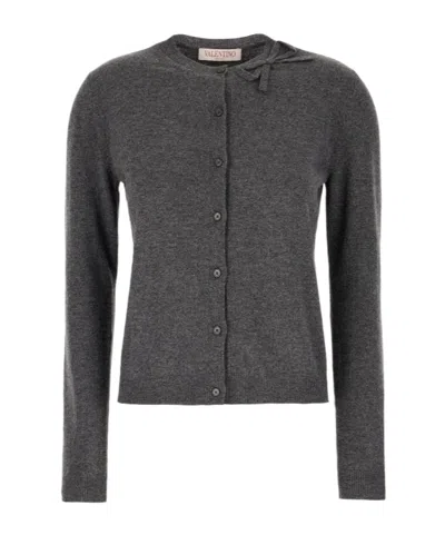Valentino Bow Detailed Crewneck Cardigan In Black