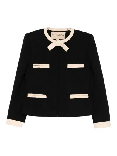 Valentino Bow-detailed Wool-blend Tweed Jacket In Black