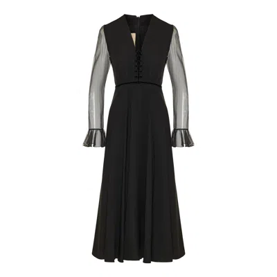 Valentino V-neck Silk Maxi Dress In Black