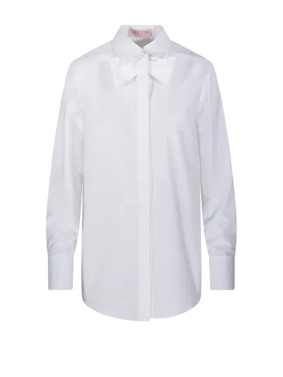 Valentino Cotton Poplin Shirt With Bow Detail In White