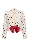 Valentino Bow-embellished Polka-dot Silk-shantung Jacket In Black,white