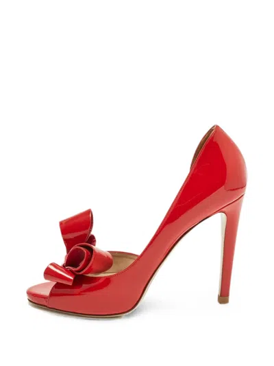 Pre-owned Valentino Garavani Bow D'orsay Pumps In Red