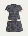 Valentino Garavani Embroidered Damier Light Tweed Short Dress