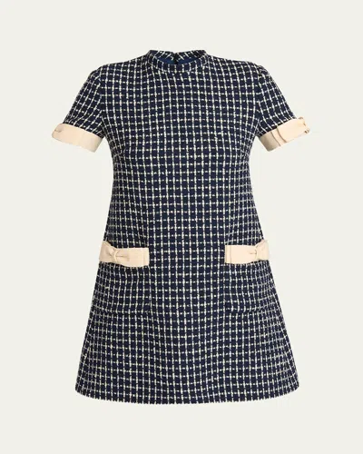 VALENTINO BOW-EMBELLISHED BOUCLE MINI DRESS