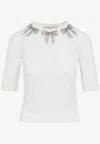 Valentino Bow-embellished Knitted Top In White