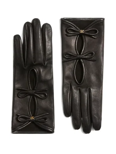 Valentino Garavani Vlogo Signature Nappa Leather Gloves With Bows In Brown