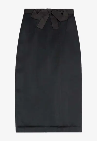 Valentino Bow-embellished Midi Skirt In Satin In Black