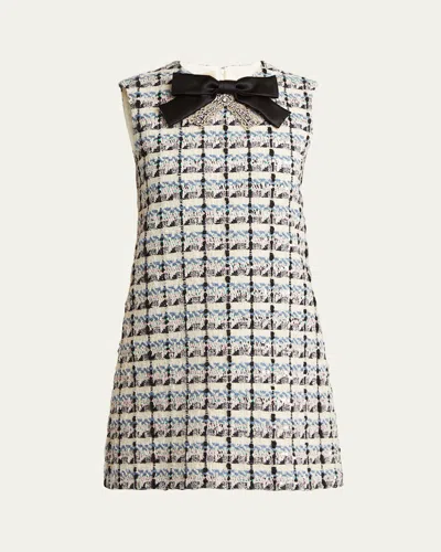 VALENTINO BOW-EMBELLISHED SEQUIN TWEED MINI DRESS