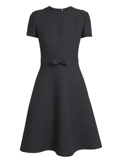 Valentino Bow-embellished Short-sleeved Dress In Black