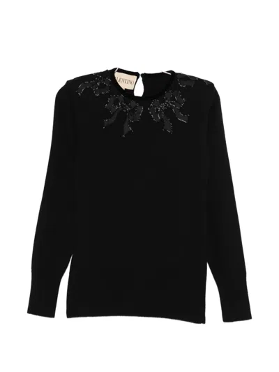 Valentino Maglia Bow Wool Sweater In Black