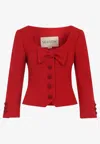 Valentino Short Jacket In Plain Wool Tweed In Red