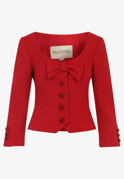 Valentino Short Jacket In Plain Wool Tweed In Red