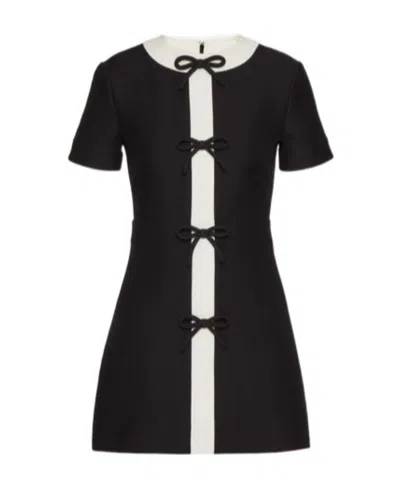 Valentino Bow-embellished Wool-silk Blend Minidress In Black