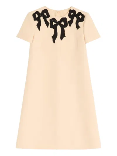 Valentino Bow-embroidered Dress In Neutral