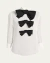 Valentino Bow Eyelet Mock-neck Top In White