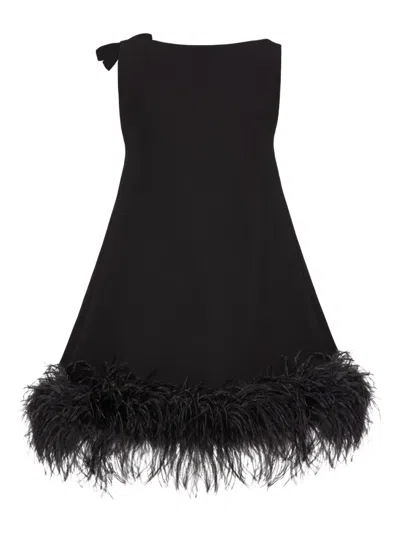 Valentino Bow Feather Dress In Black
