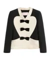 Valentino Bow-embellished Ribbed Cotton-blend And Wool And Silk-blend Crepe Jacket In Black
