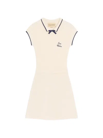 Valentino Bow Knitted Mini Dress In Neutral