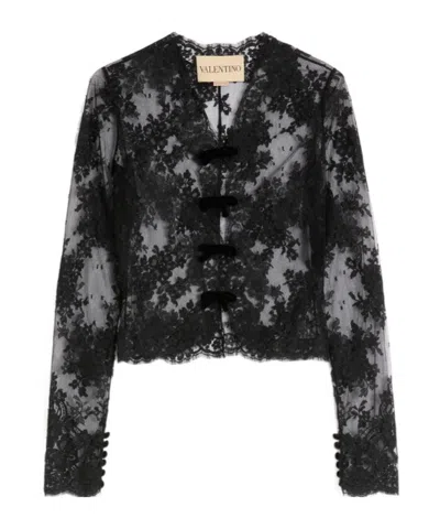 Valentino Bow Lace Shirt In Black