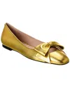 Valentino Bow Leather Ballerina Flat In Gold