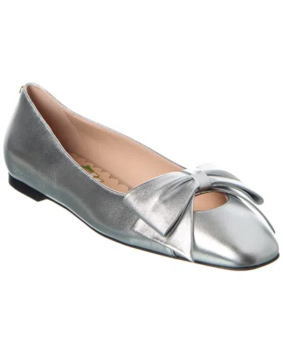 Valentino Garavani Valentino Bow Leather Ballerina Flat In Silver