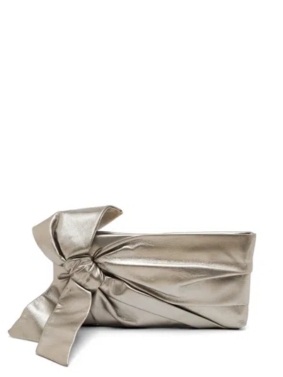 Pre-owned Valentino Garavani Bow Leather Clutch Bag In Silver