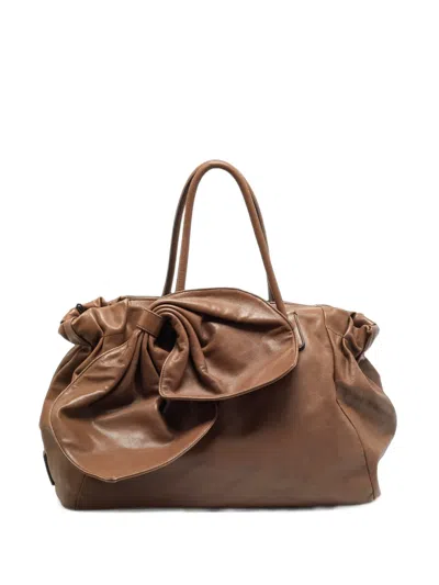 Pre-owned Valentino Garavani Bow Leather Tote Bag In Brown