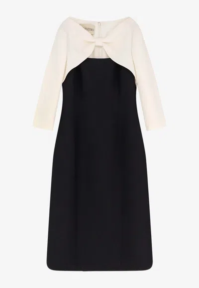 Valentino Garavani Crepe Couture Short Dress With Bow And Contrasting Sleeves Clothing In Black