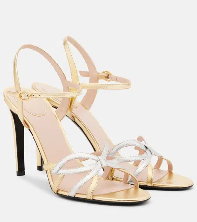 Valentino Garavani Metallic Leather Bow Heeled Sandals 100 In Gold
