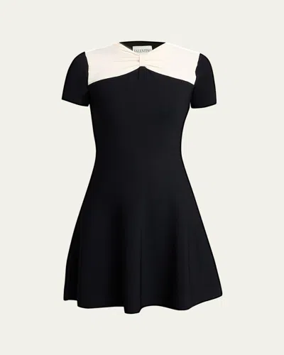 Valentino Bow-neck Knit Short-sleeve Mini Dress In Black