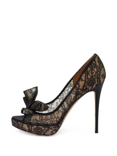 Pre-owned Valentino Garavani Bow Peep-toe Pumps In Black