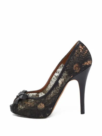 Pre-owned Valentino Garavani Bow Peep-toe Pumps In Black