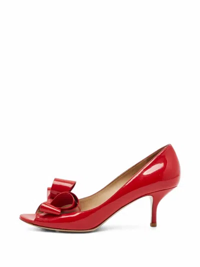 Pre-owned Valentino Garavani Bow Peep-toe Pumps In Red