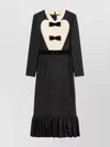 Valentino Belted Bow-embellished Velvet And Ottoman-trimmed Wool Midi Dress
