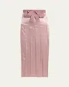 Valentino Bow Pleated Satin Midi Skirt In Brown