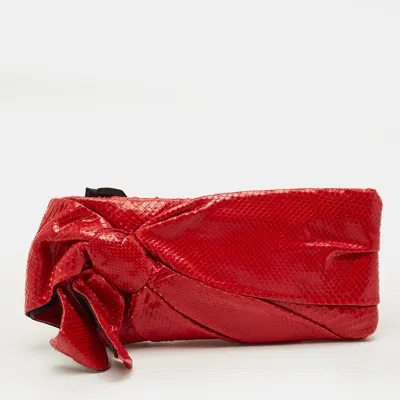 Pre-owned Valentino Garavani Bow Red Python Clutch