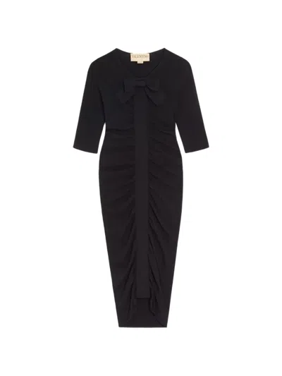 Valentino Bow Ruching Knitted Mini Dress In Black