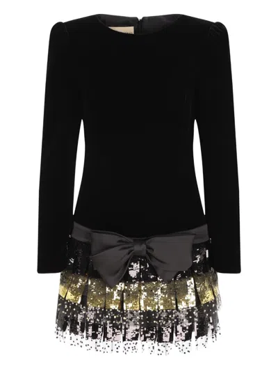 Valentino Bow Sequin-embellished Dress In Black