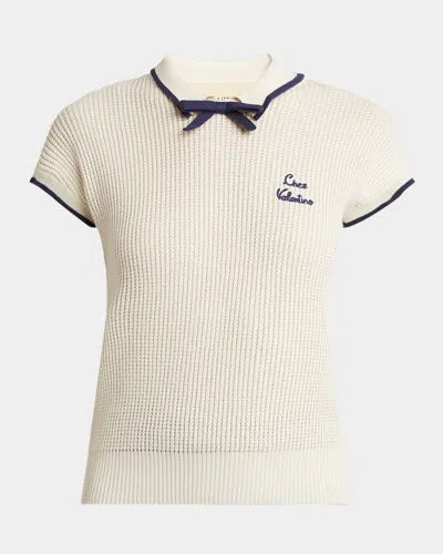 VALENTINO BOW SHORT-SLEEVE POLO SWEATER