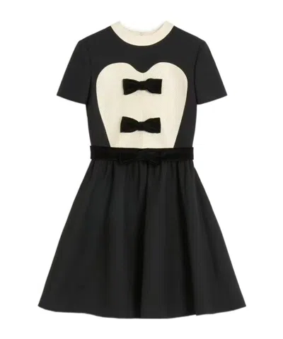 VALENTINO VALENTINO BOW DETAILED CREWNECK SHORT-SLEEVED DRESS