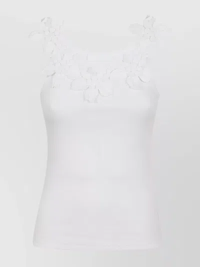 Valentino Bow Strap Top | Floral Embroideries In Neutral
