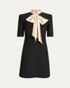 Valentino Womens Nero Champagne Bow-embellishment Short-sleeves Wool And Silk Mini Dress In Black