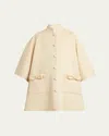 Valentino Bow Three-quarter Sleeve Wool Cashmere Cape In Gray