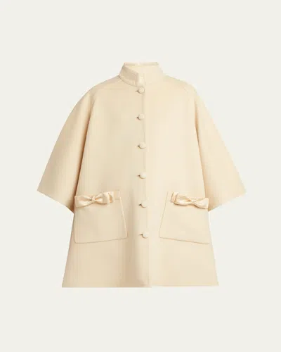 Valentino Bow Three-quarter Sleeve Wool Cashmere Cape In Gray