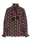 Valentino Bluse Mit Fliege-print In Black