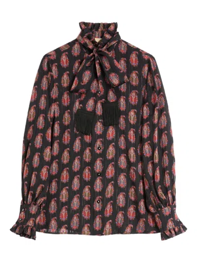 Valentino Bluse Mit Fliege-print In Black