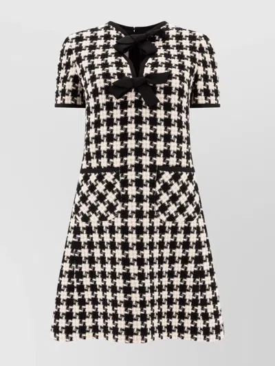 Valentino Embroidered Damier Light Tweed Short Dress In Black