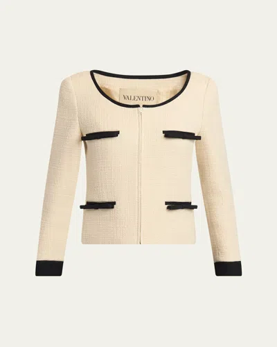 VALENTINO BOW TWEED TAILORED ZIP JACKET